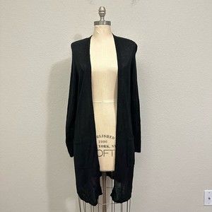 J. JILL Eve Long Open Front Linen Blend Cardigan in Black